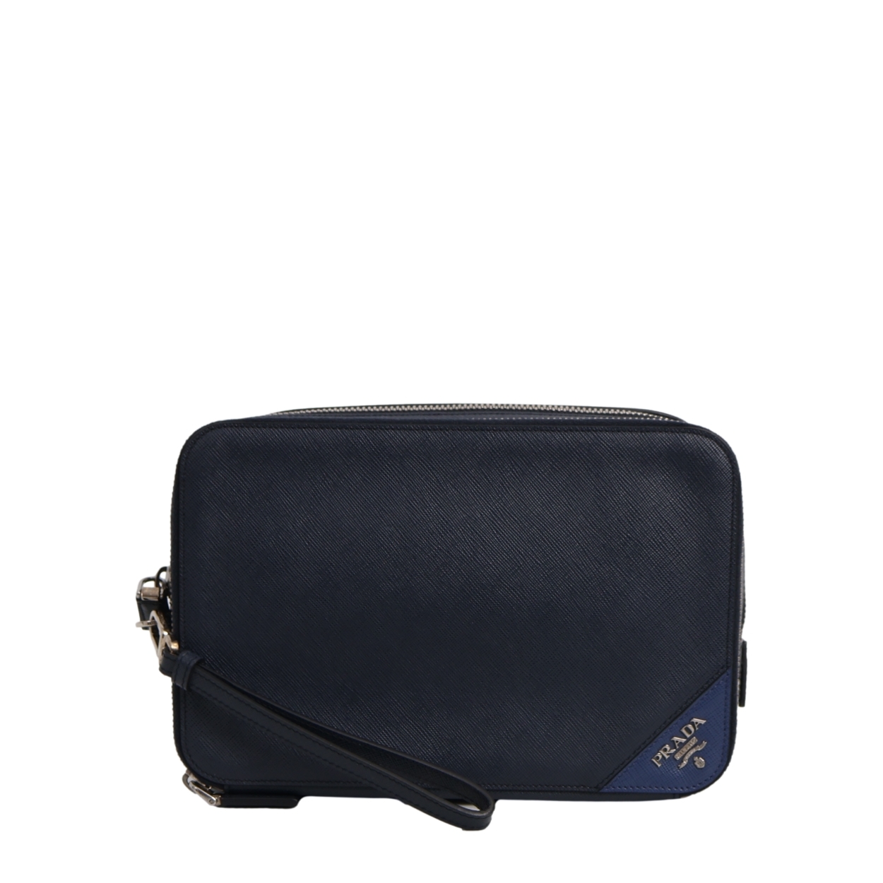 Saffiano Double Zip Clutch Navy