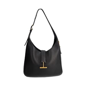 Leather Large Tara Zip Shoulder Bag Black