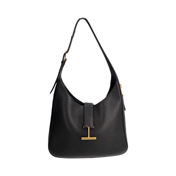 Leather Large Tara Zip Shoulder Bag Black