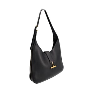 Leather Large Tara Zip Shoulder Bag Black, view 3