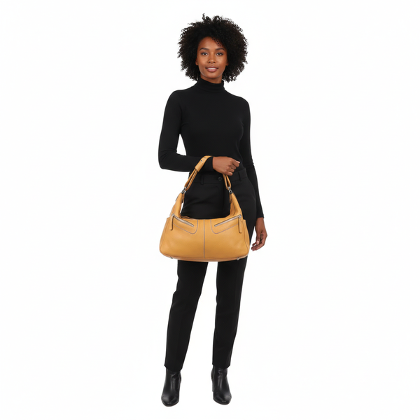 Leather Mickey Shoulder Bag Camel