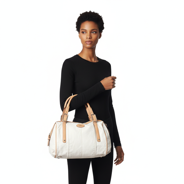 Canvas/Leather Shoulder Bag Ivory