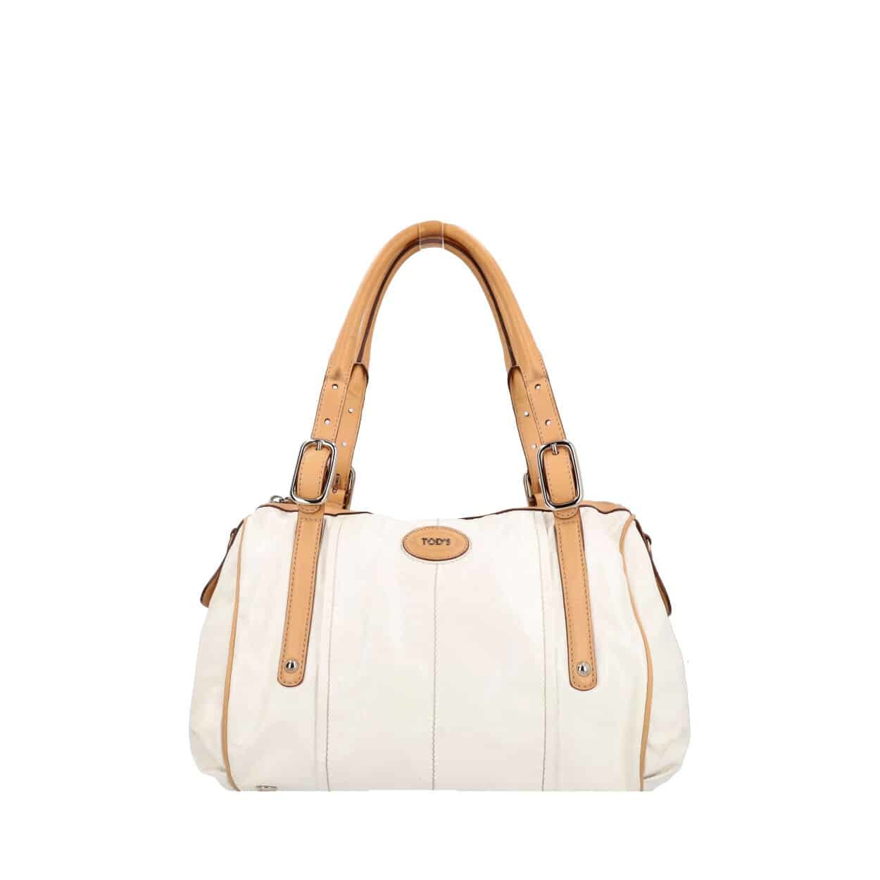TOD'S Canvas/Leather Shoulder Bag Ivory | Luxity