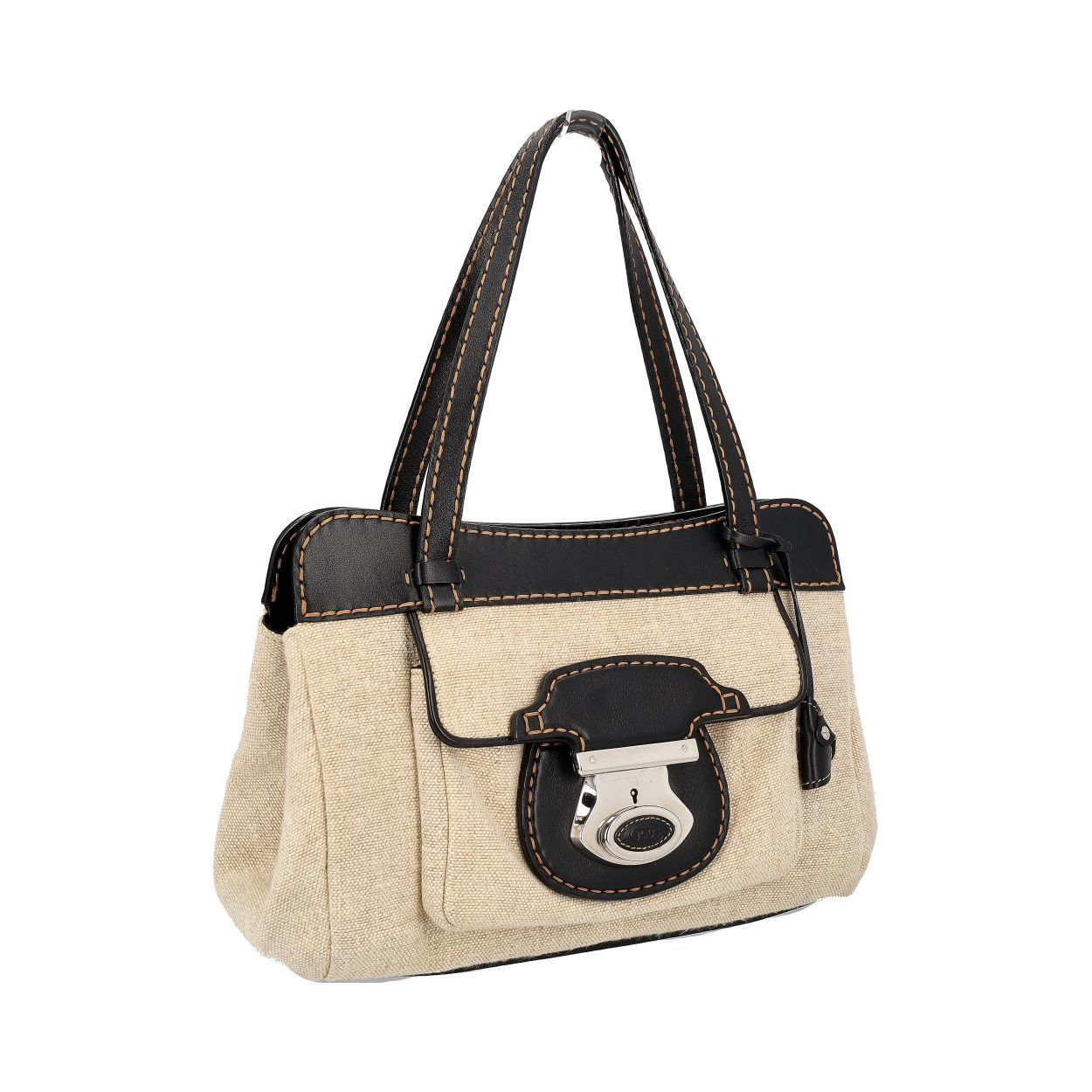 TOD'S Leather/Canvas Shoulder Bag Black/Ivory | Luxity