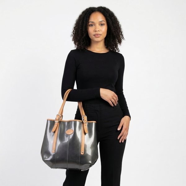 Leather/PVC Sacca Grande Tote Grey/Beige