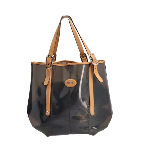 Leather/PVC Sacca Grande Tote Grey/Beige