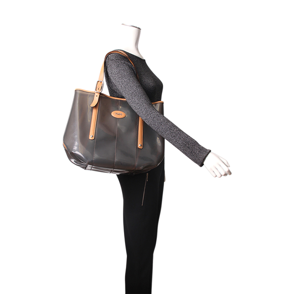 Leather/PVC Sacca Grande Tote Grey/Beige