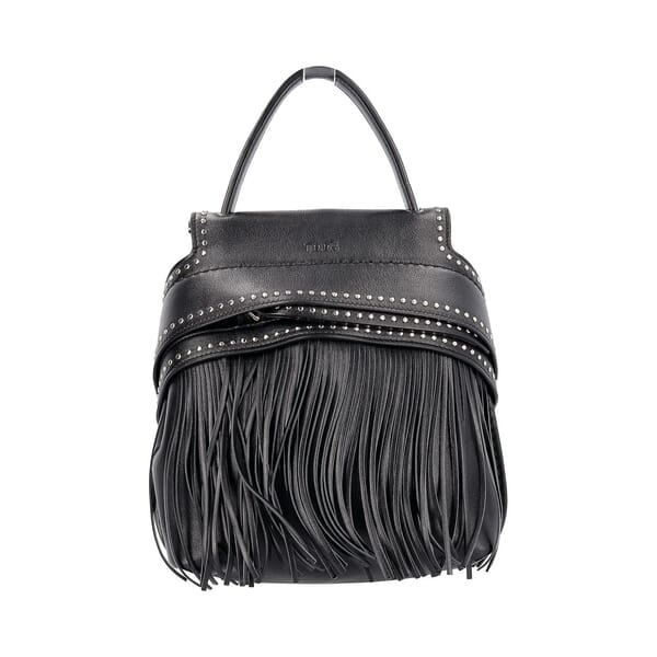 Leather Studded Fringe Wave Backpack Black
