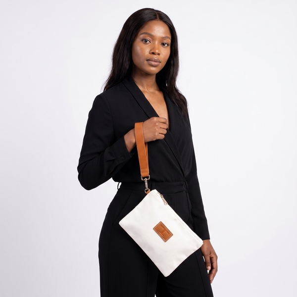 Canvas Clutch White/Tan