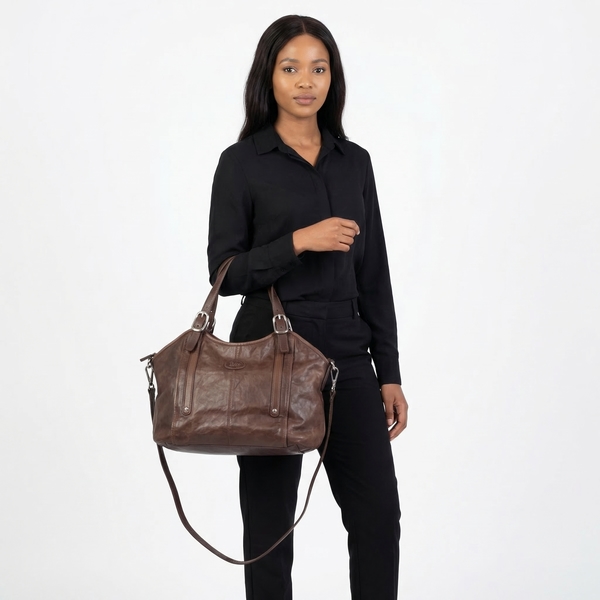 Leather G Easy Sacca Media Tote Brown