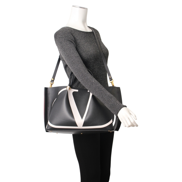 Leather VLogo Escape Tote Black/White