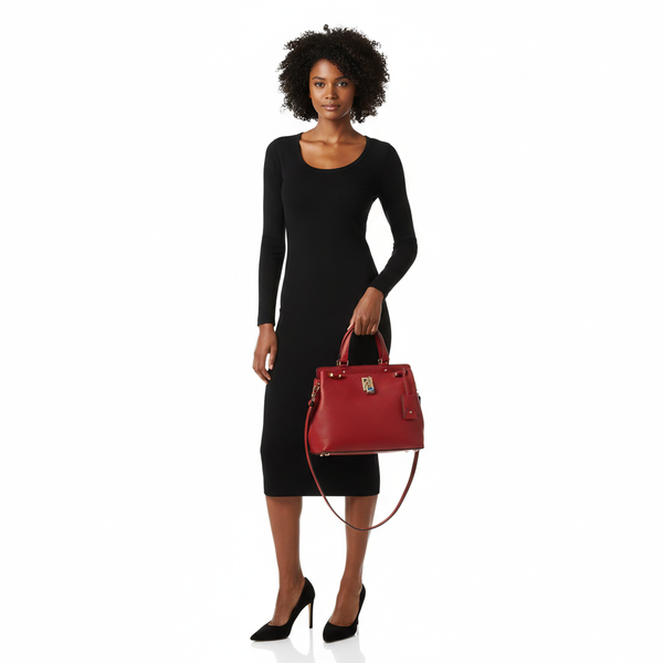 Leather Joylock Medium Tote Burgundy