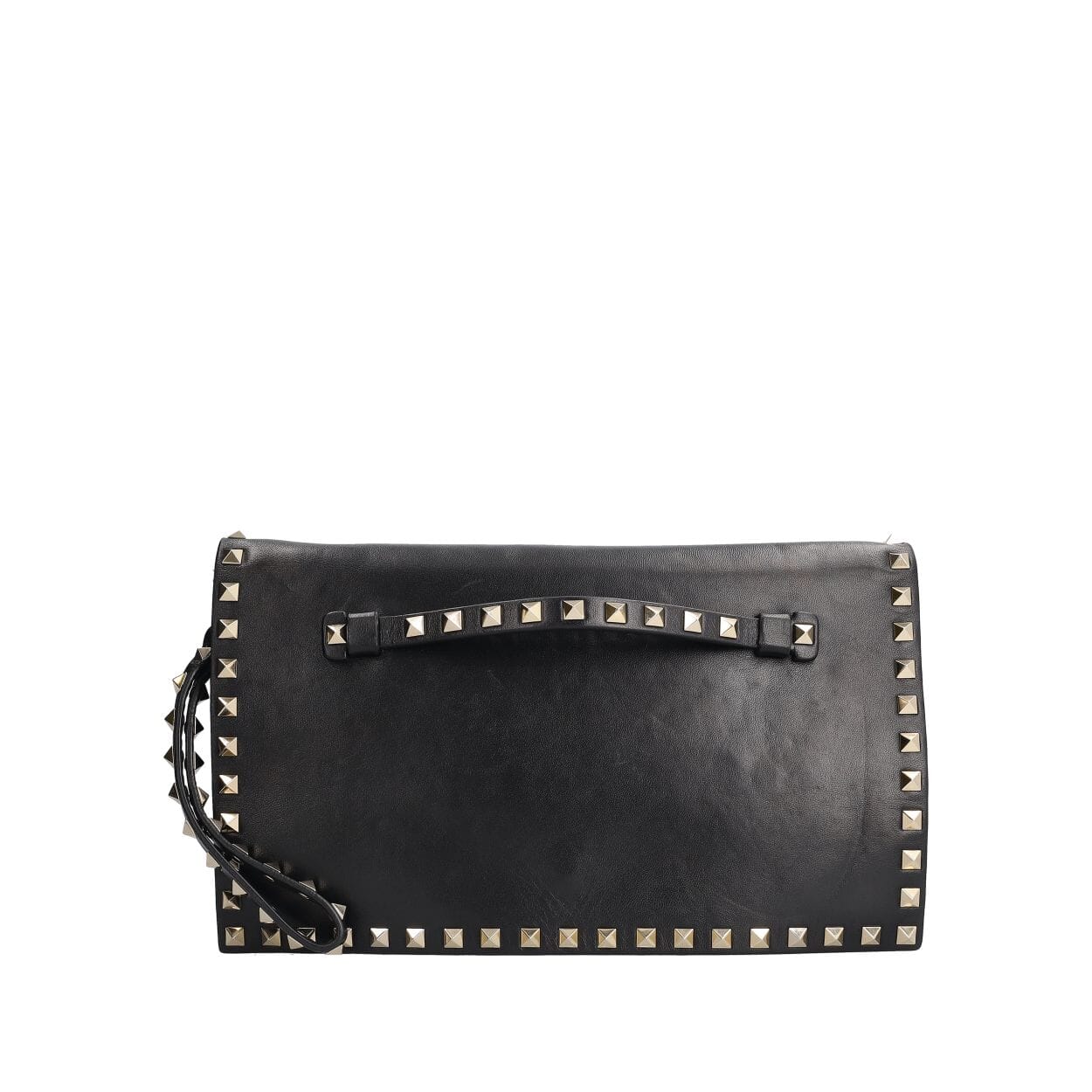 VALENTINO Leather Rockstud Wristlet Clutch Black | Luxity