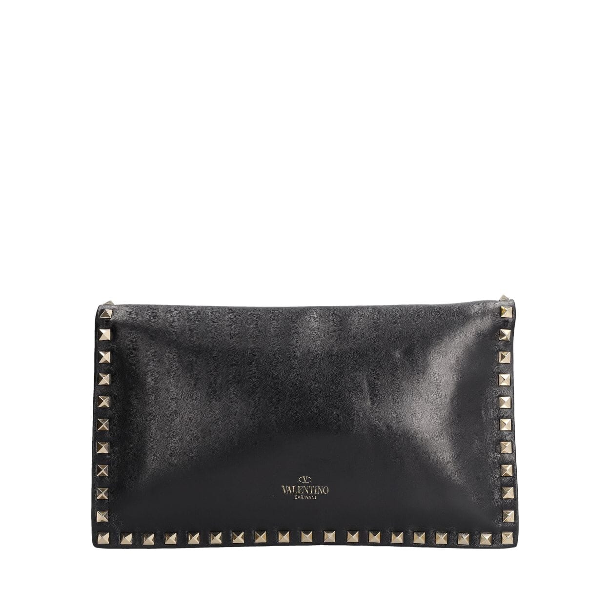 VALENTINO Leather Rockstud Wristlet Clutch Black | Luxity