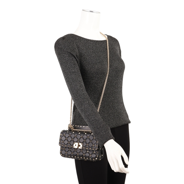 Leather Rockstud Spike Small Shoulder Bag Black