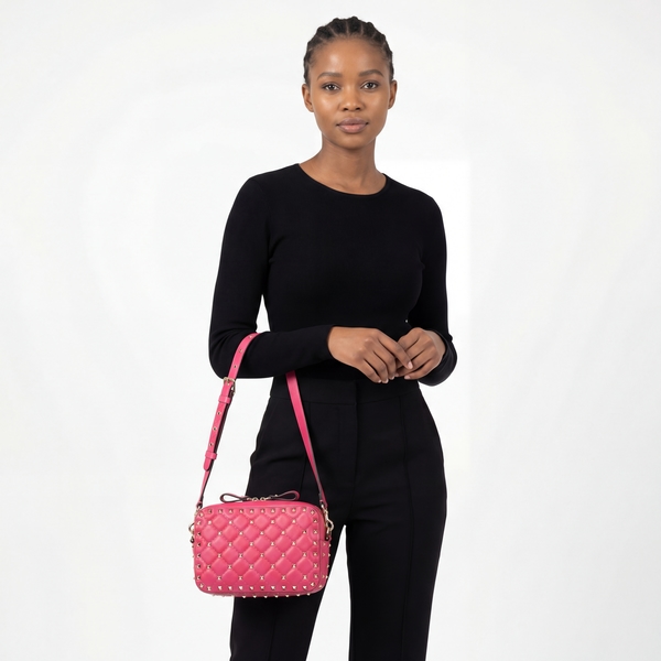 Leather Rockstud Camera Bag Pink