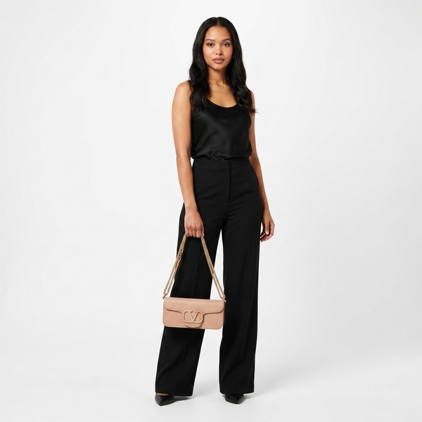 Leather Loco Shoulder Bag/Clutch Nude