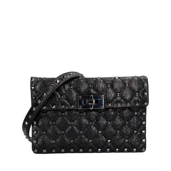 GARAVANI Aged Leather Small Rockstud Shoulder Bag Black