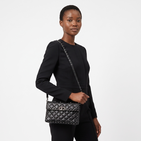 GARAVANI Aged Leather Small Rockstud Shoulder Bag Black