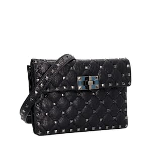 GARAVANI Aged Leather Small Rockstud Shoulder Bag Black, view 2