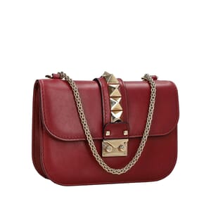 Leather Glam Lock Shoulder Bag Burgundy, view 2