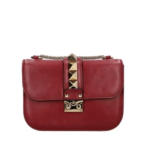 Leather Glam Lock Shoulder Bag Burgundy, view 4