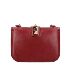 Leather Glam Lock Shoulder Bag Burgundy, view 3