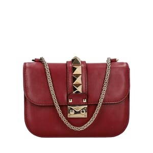 Leather Glam Lock Shoulder Bag Burgundy