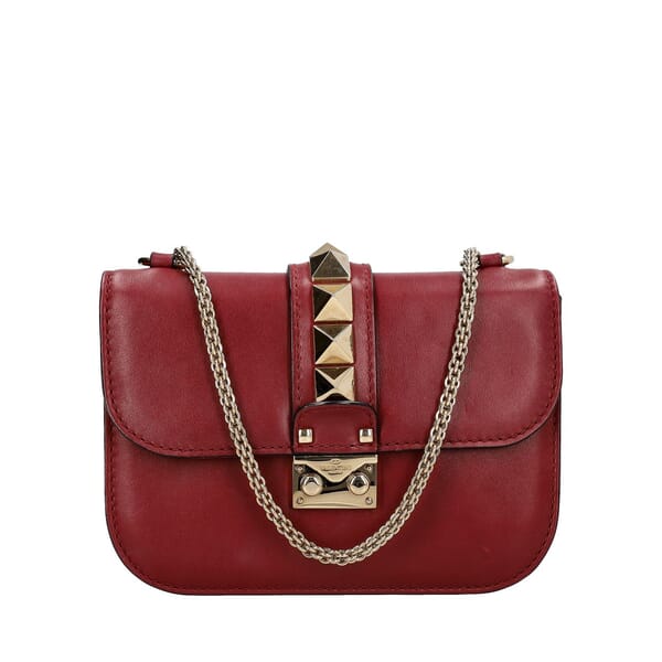 Leather Glam Lock Shoulder Bag Burgundy