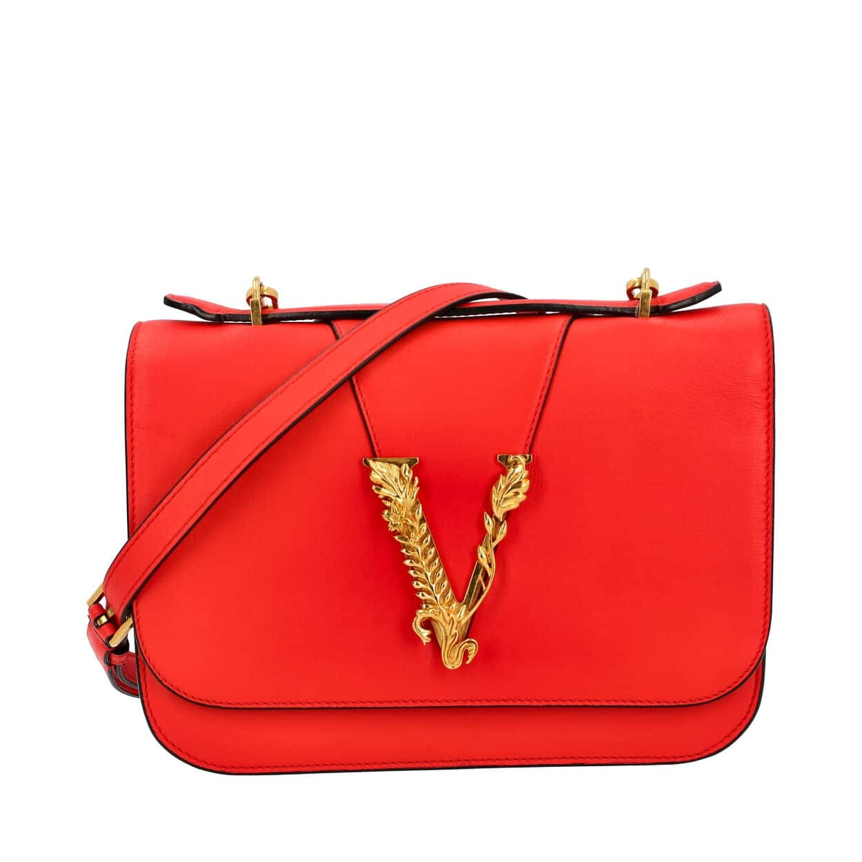 VERSACE Vitello Virtus Shoulder Bag Flame Red | Luxity
