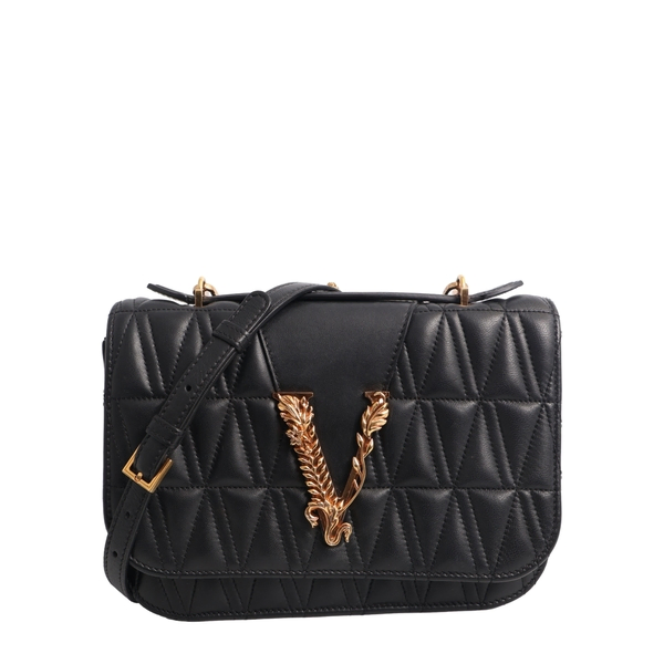 Quilted Leather Virtus Shoulder Bag Black