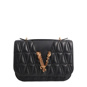 Quilted Leather Virtus Shoulder Bag Black, view 4