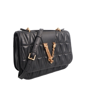 Quilted Leather Virtus Shoulder Bag Black, view 2