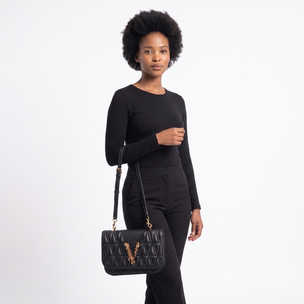 Quilted Leather Virtus Shoulder Bag Black