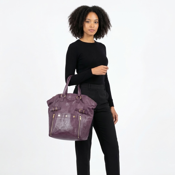 Leather Downtown Large Tote Purple