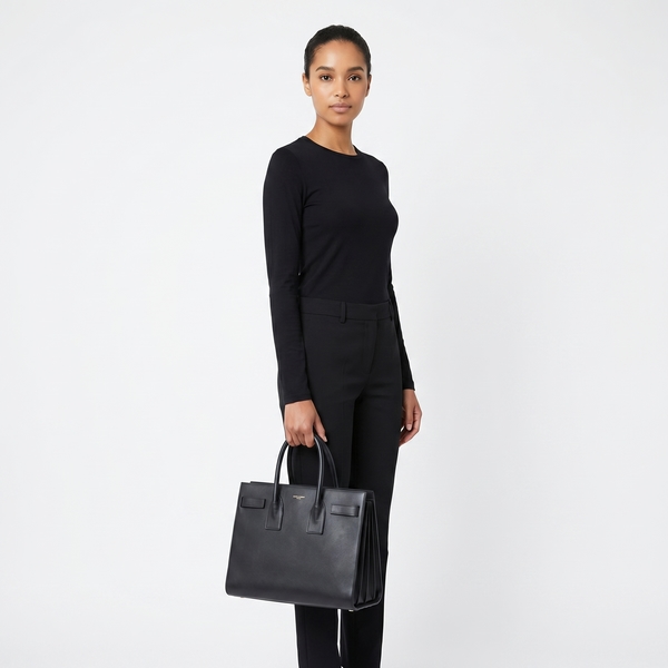 Leather Small Sac De Jour Tote Black