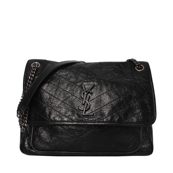 YVES SAINT LAURENT Vintage Leather Large Niki Shoulder Bag Black
