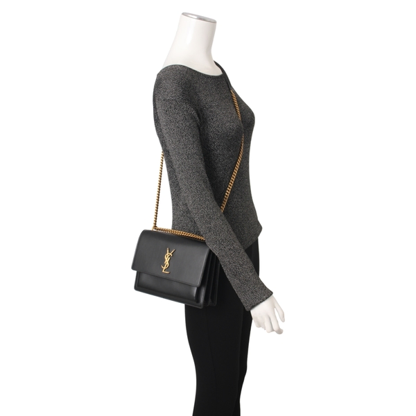 Leather Medium Sunset Shoulder Bag Black