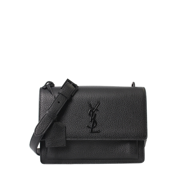 Leather Medium Sunset Crossbody Bag Black