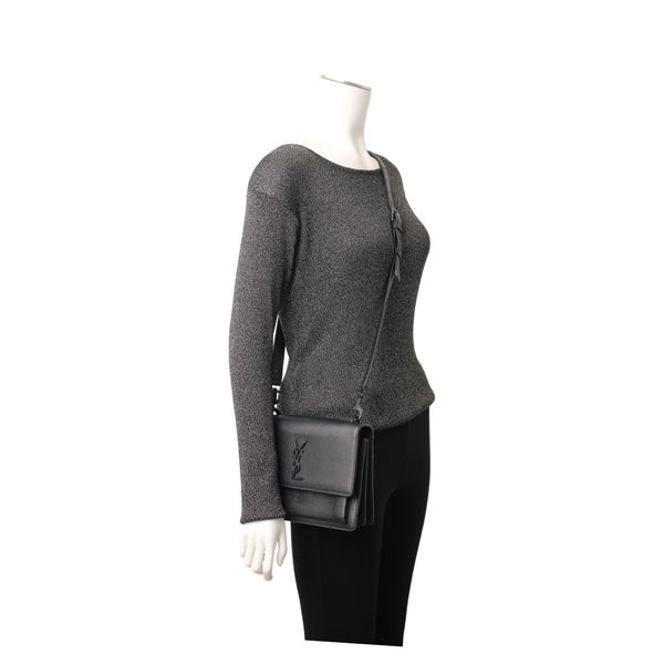 Leather Medium Sunset Crossbody Bag Black