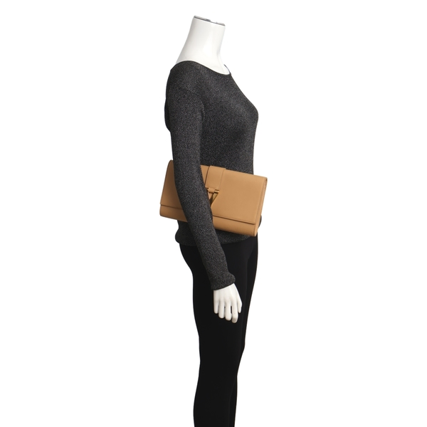 Leather Ligne Y Clutch Beige