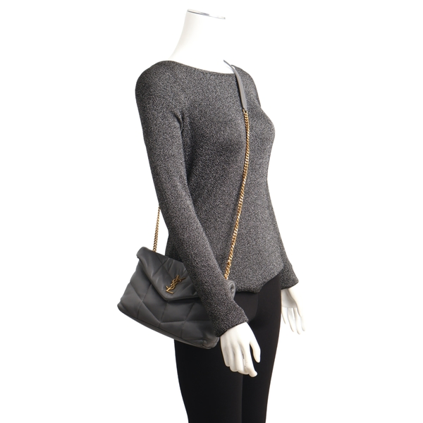 Leather Toy Puffer Shoulder Bag Grey