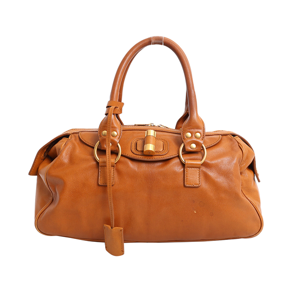 Leather Muse Bowler Bag Tan