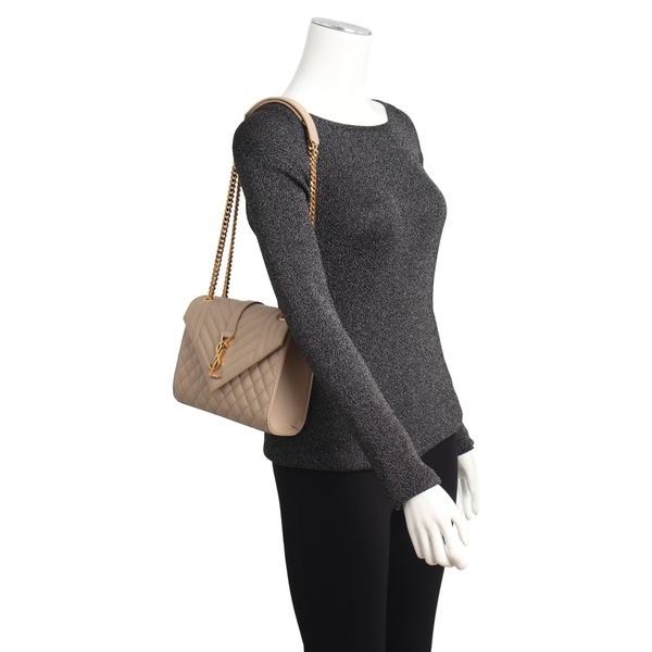 Grain de Poudre Leather Medium Envelope Bag Dark Beige