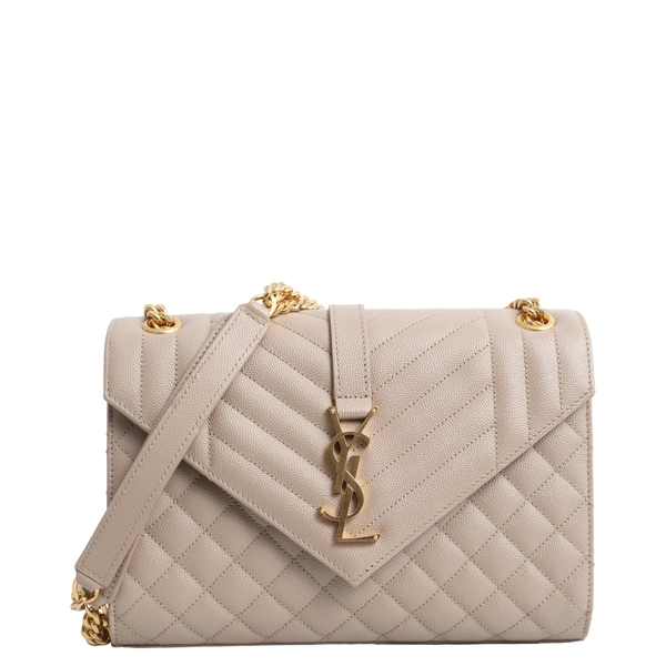 Grain de Poudre Leather Medium Envelope Bag Dark Beige