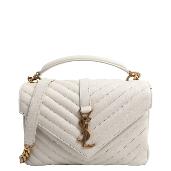 Quilted Leather Medium College Bag Off White