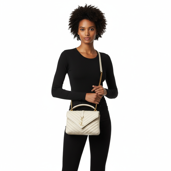 Quilted Leather Medium College Bag Off White