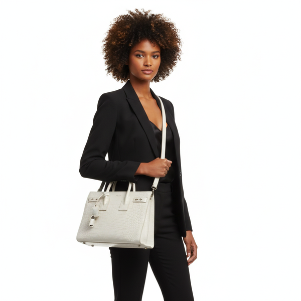 Leather Croc Embossed Baby Sac De Jour White