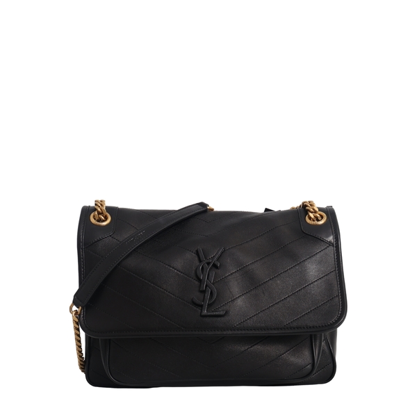 Leather Medium Niki Shoulder Bag Black