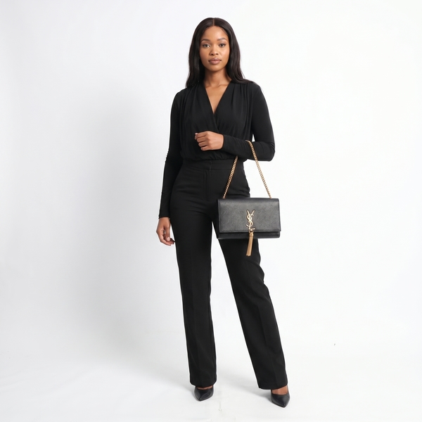 Leather Kate Medium Tassel Shoulder Bag Black